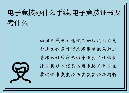 电子竞技办什么手续,电子竞技证书要考什么